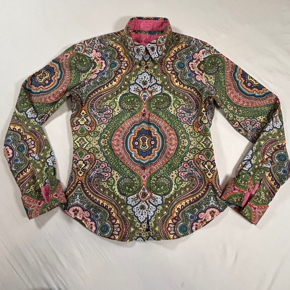 Robert Graham Mandala Button Down Cuff Link Shirt Cotton Women S/ 4 - Picture 2 of 9